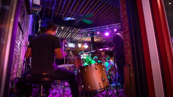 A drummer inside a bar in Downtown Nashville